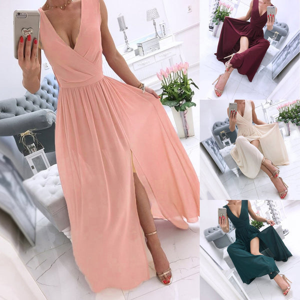 Women Summer Beach Green Maxi Dress Floral Print Boho Long Dress Ruffles Wrap Casual V-Neck Split Sexy Party Dress Robe Femme