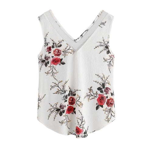 Women Summer Blouse Tank Tops Sexy V Neck Floral Printed Casual Sleeveless Crop Tops Vest Shirt Camis regata feminina