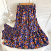 Women Summer Bohemian Floral Sets Sexy Tank Tops+ Long Print Long Skirt Design Beach Suit Holiday Elastic Waist Two Piece Set