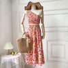 Women Summer Bohemian Floral Sets Sexy Tank Tops+ Long Print Long Skirt Design Beach Suit Holiday Elastic Waist Two Piece Set