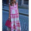 Women Summer Boho Long Geometry Striped Printed Dress 2022 Sleeveless Flowy Beach Party  Casual V-Neck Loose Maxi Dresses