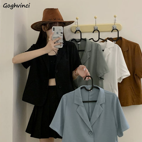 Women Summer Casual Blazers Loose Short Sleeve Thin Breathable Outwear Korean Stylish Female Elegant All-match Clothing