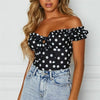 Women Summer Casual Off Shoulder Blouse Lady Vintage Polka Dot Short Sleeve Shirt Slash Neck Blouses 2023