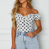 Women Summer Casual Off Shoulder Blouse Lady Vintage Polka Dot Short Sleeve Shirt Slash Neck Blouses 2023