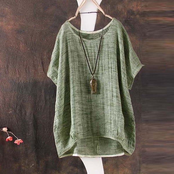 Women Summer Casual Plain Loose Blouse Half Sleeve Shirt Batwing Asymmetrical Clothes Blouses