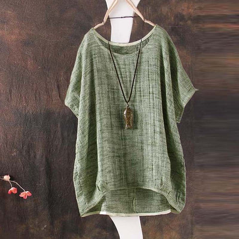 Women Summer Casual Plain Loose Blouse Half Sleeve Shirt Batwing Asymmetrical Clothes Blouses