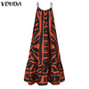 Women Summer Dress 2023 VONDA Vintage Ruffle Print Party Maxi Long Dress Women Elegant Sundress Sexy Sleeveless Party Femme Robe