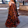 Women Summer Dress 2023 VONDA Vintage Ruffle Print Party Maxi Long Dress Women Elegant Sundress Sexy Sleeveless Party Femme Robe