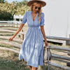 Women Summer Dress Loose Striped Print Ruffles Sleeves Dresses Elegant A Line Patchwork Beach Party Female Dress Vestidos