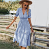 Women Summer Dress Loose Striped Print Ruffles Sleeves Dresses Elegant A Line Patchwork Beach Party Female Dress Vestidos