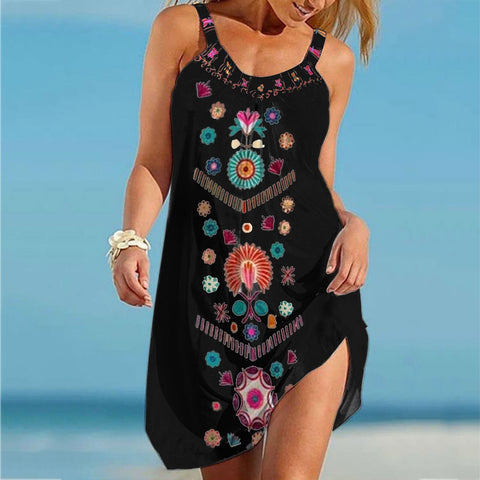 Women Summer Dress Plus Size Sexy Print Sling Midi Dress Female Oversize Sleeveless Loose Beach Dresses Clothes vestidos mujer