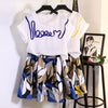 Women Summer Floral Print Skirt Suit Short Sleeve Embroidery Loose Top Blouse O-neck And Mini Pleated Skirt Casual Set NS144