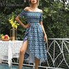 Women Summer Floral Printing Sexy Off Shoulder Maxi Dress 2023 Casual Elastic Split Irregular Female Elegant Party Long Dress