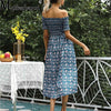 Women Summer Floral Printing Sexy Off Shoulder Maxi Dress 2023 Casual Elastic Split Irregular Female Elegant Party Long Dress