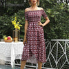 Women Summer Floral Printing Sexy Off Shoulder Maxi Dress 2023 Casual Elastic Split Irregular Female Elegant Party Long Dress