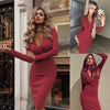 Women Summer Long Sleeve V neck Bandage Bodycon Evening Party Dress High Waist Solid Pencil Dresses