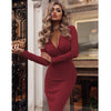 Women Summer Long Sleeve V neck Bandage Bodycon Evening Party Dress High Waist Solid Pencil Dresses
