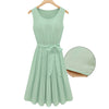 Women Summer Midi Dress Female Vintage Elegant Sleeveless Loose Casual Office Lady Dress  O-Neck Belt Pleated Dresses