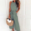 Women Summer O-neck Bowknot Pants Playsuit Sashes Pockets Sexy Office Lady Striped Jumpsuits Sleeveless Rompers Overalls GV225