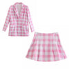 Women Summer Plaid Casual Skirt Suits 2-piece Sets 2022 ZA Loose Blazers Coats and Skirts Female Elegant Street Clothing