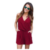 Women Summer Playsuits Chiffon V-Neck Sleeveless Rompers Pocket Casual Jumpsuits Shorts Pants Overalls New Overalls for Woman