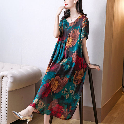 Women Summer  Print Silk Dress Mesh Beach Midi Dress 2022 Vintage Loose 5XL Plus Size Casual Dress Bodycon Elegant Party Vestido