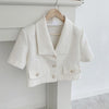 Women Summer Retro style Small Fragrant Jacket Korea Lapel Short Tops Short Sleeve Suit Coat Three Button Women's Blazer