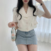 Women Summer Retro style Small Fragrant Jacket Korea Lapel Short Tops Short Sleeve Suit Coat Three Button Women's Blazer