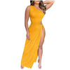 Women Summer Sexy Bodycon Dress Off Shoulder Sleeveless Split Hollow Out Solid Party Maxi Long Dressvestidos Largos Verano Robes