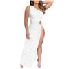 Women Summer Sexy Bodycon Dress Off Shoulder Sleeveless Split Hollow Out Solid Party Maxi Long Dressvestidos Largos Verano Robes