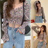 Women Summer Sexy Stylish Drawstring Flare Long Sleeve Floral V Neck Top Blouse Women Summer tshirt