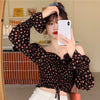 Women Summer Sexy Stylish Drawstring Flare Long Sleeve Floral V Neck Top Blouse Women Summer tshirt