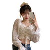 Women Summer Sexy Stylish Drawstring Flare Long Sleeve Floral V Neck Top Blouse Women Summer tshirt