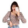 Women Summer Sexy Stylish Drawstring Flare Long Sleeve Floral V Neck Top Blouse Women Summer tshirt