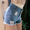 Women Summer Sexy Zipper in Back High Waist Denim Shorts Tassel Ripped Holes Jean Short Mini short taille haute
