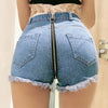 Women Summer Sexy Zipper in Back High Waist Denim Shorts Tassel Ripped Holes Jean Short Mini short taille haute