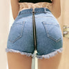Women Summer Sexy Zipper in Back High Waist Denim Shorts Tassel Ripped Holes Jean Short Mini short taille haute