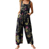 Women Summer Sleeveless Button Suspender Jumpsuit Bib Pants Ethnic Floral Print Rompers Wide Leg Baggy Loose Overalls