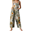 Women Summer Sleeveless Button Suspender Jumpsuit Bib Pants Ethnic Floral Print Rompers Wide Leg Baggy Loose Overalls
