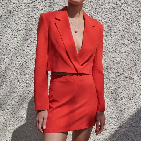Women Summer Solid Skirt Suits 2-piece Sets 2022 ZA Short Blazers Coats and Skirts Female Elegant OL Party Clothing