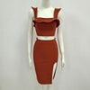 Women Summer Style Sexy Sleeveless Ruffle Brown Split Backless Two Piece brown Bandage Set 2023 Celebrity Women's Set