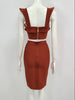 Women Summer Style Sexy Sleeveless Ruffle Brown Split Backless Two Piece brown Bandage Set 2023 Celebrity Women's Set