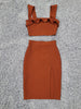 Women Summer Style Sexy Sleeveless Ruffle Brown Split Backless Two Piece brown Bandage Set 2023 Celebrity Women's Set