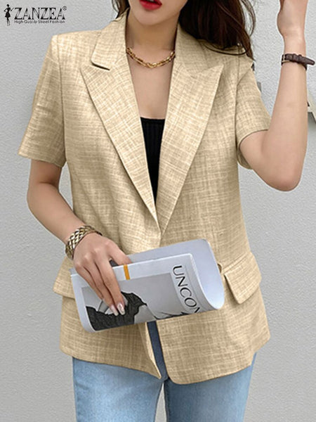Women Summer Suit Oversized 2023 Solid Tops ZANZEA Casual Office Lady Loose Lapel Neck Tops Elegant Short Sleeve Blazer Outwears