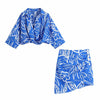 Women Summer Sweet Print Suits 2-piece Sets 2022 ZA Short Shirts Tops and Mini Skirts Female Elegant Street Clothing