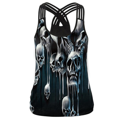 Women Summer Tank Tops 2022 Sexy Vests Hollow Out Tops 3D Skull Print Camisole Punk Clothing WS7410R