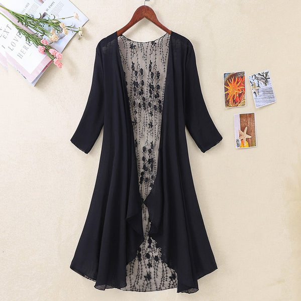 Women Summer Three Quarter Sleeve Open Front Ruffled Loose Shawl Cardigan Shrug Chiffon Cover Up for Party Evenigng Dress