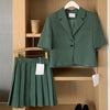 Women Summer Two 2 Piece Set Loose Suit Blazer + JK Skirt Harajuku Style Short Sleeve Coat High Waist Pleated Mini Skirt 2023