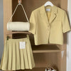 Women Summer Two 2 Piece Set Loose Suit Blazer + JK Skirt Harajuku Style Short Sleeve Coat High Waist Pleated Mini Skirt 2023