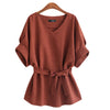 Women Summer V Neck Big Bow Blouses Linen Tunic Shirt Batwing Tie Loose Ladies Blouse Female Top For Tops 4 Colors